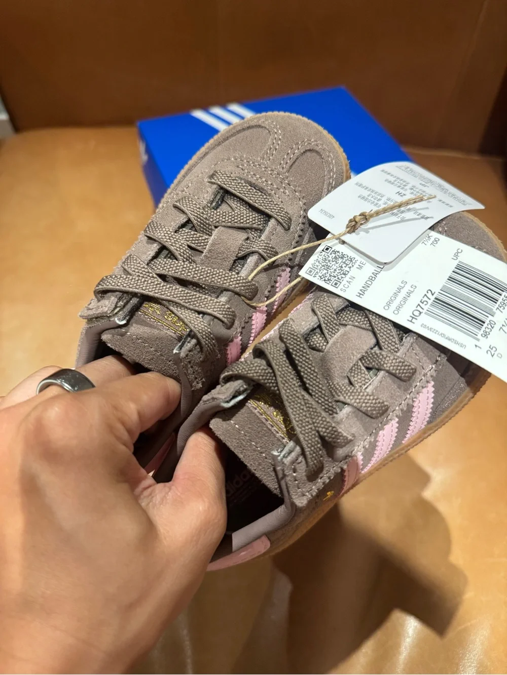 NWT size 8k adidas Gazelle Brown Suede Sneakers with Pink Stripes toddler girl